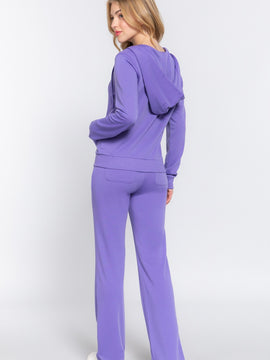 ACTIVE BASIC French Terry Zip Up Hoodie and Drawstring Pants Set