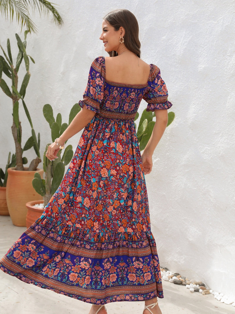 floral flounce maxi dress Floral Frill Trim Flounce Sleeve Plunge Maxi Dress Perfect Little Peach