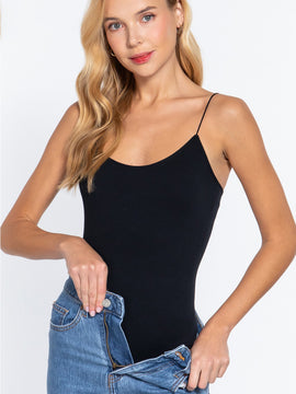 ACTIVE BASIC Ribbed Round Neck Seamless Cami Bodysuit