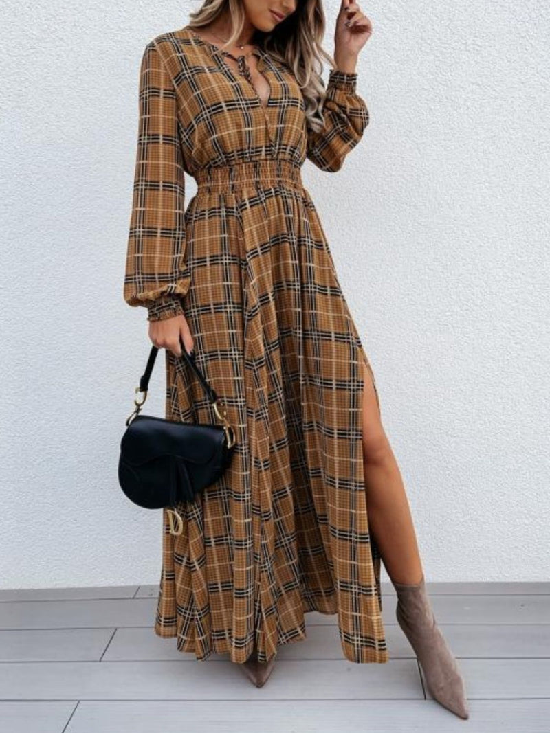 plaid maxi dress long sleeve DailyTrove Women's Plaid Long Sleeve Dress - Multi-Color Options, Casual Daily & Weekend Outerwear