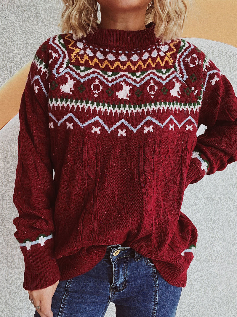 Cable-Knit Mock Neck Long Sleeve Sweater