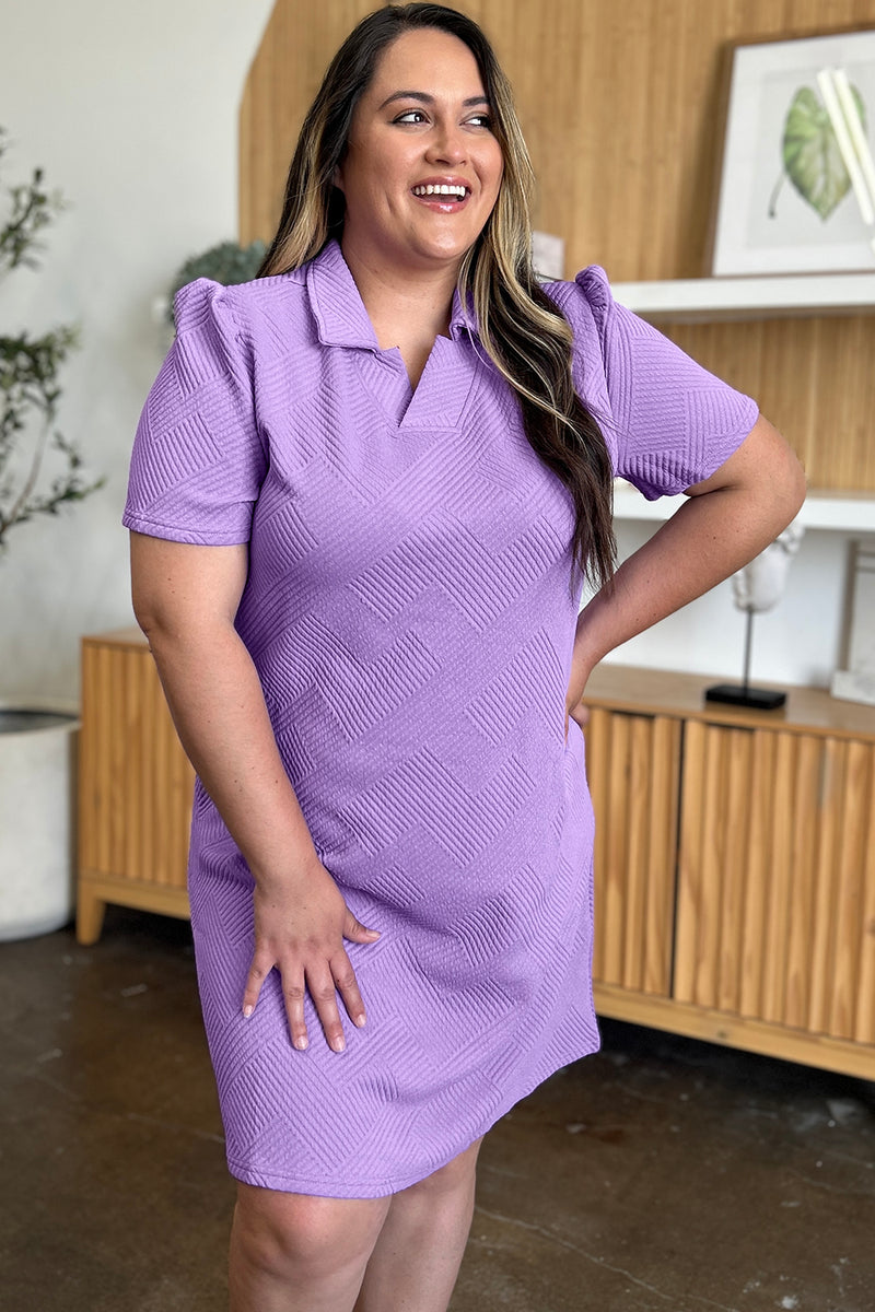 Double Take Full Size Texture Collared Neck Short Sleeve Dress | RoseGold Apparel Double Take Full Size Texture Collared Neck Short Sleeve Dress | RoseGold Apparel