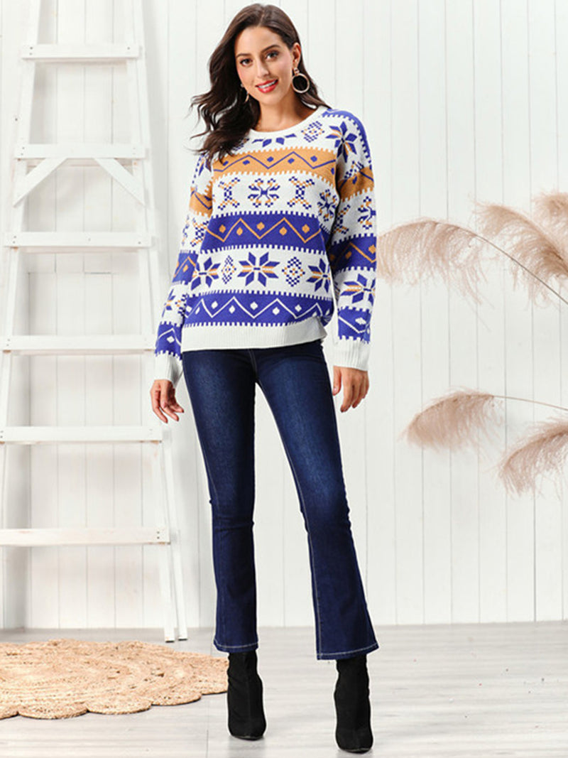 Snowflake Pattern Round Neck Sweater