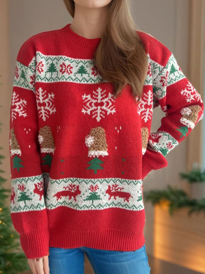 Christmas Element Round Neck Long Sleeve Sweater