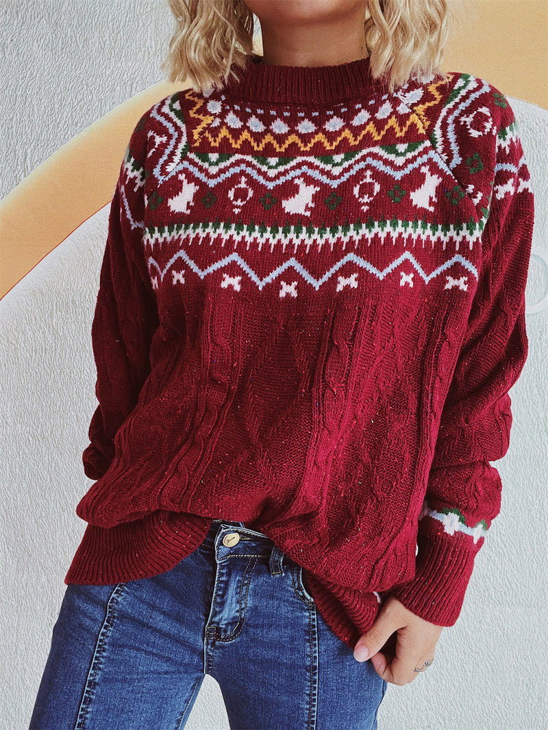 Cable-Knit Mock Neck Long Sleeve Sweater