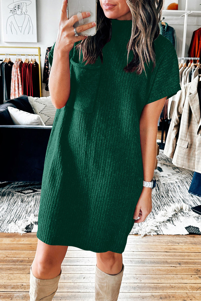 short sleeve mock neck sweater dress Women's Cotton Blend Short Sleeve Mock Neck Sweater Dress