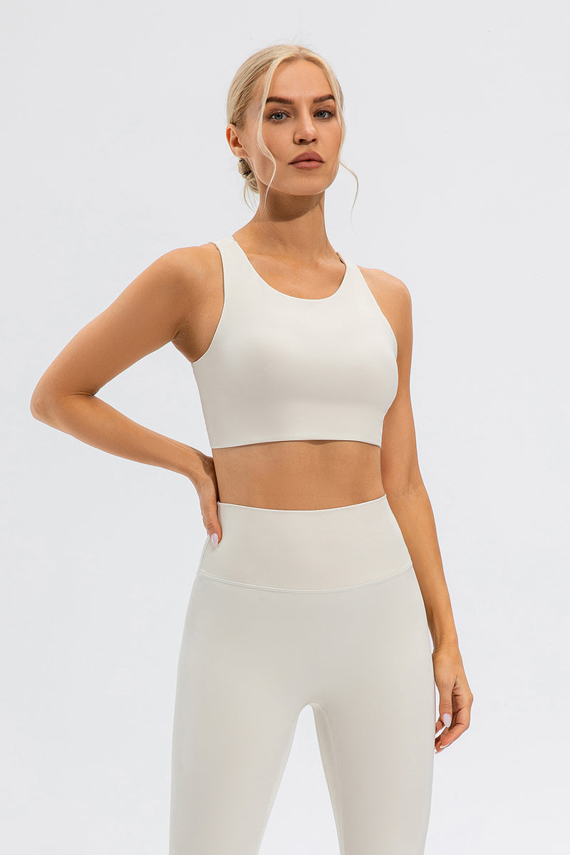 Round Neck Cutout Cropped Active Tank