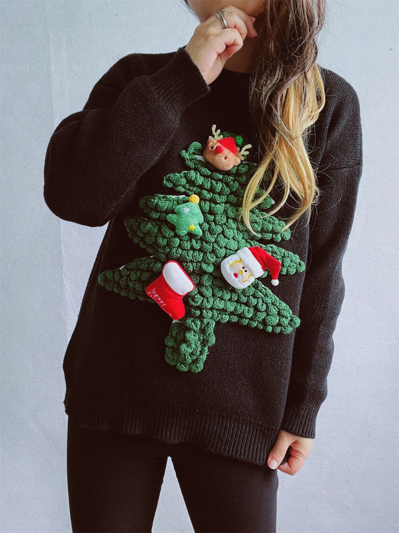 Christmas Tree Round Neck Long Sleeve Sweater