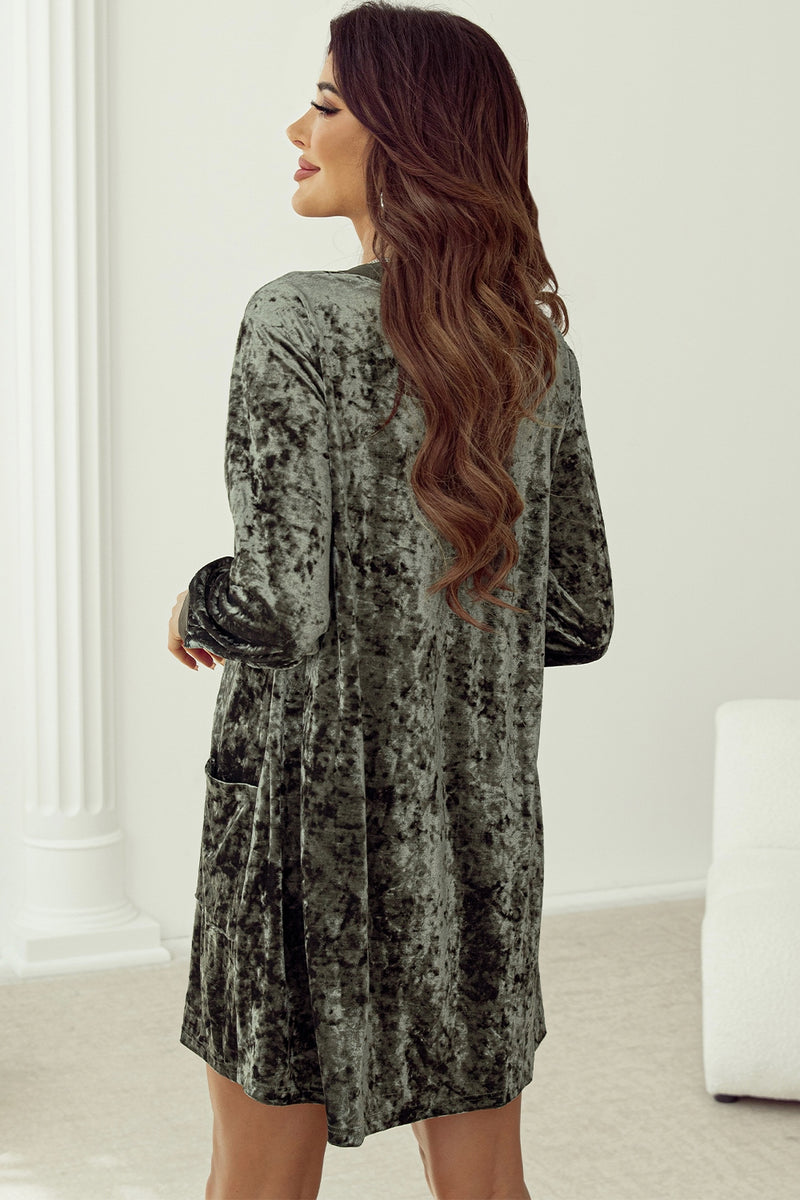 Velvet Notched Long Sleeve Mini Dress