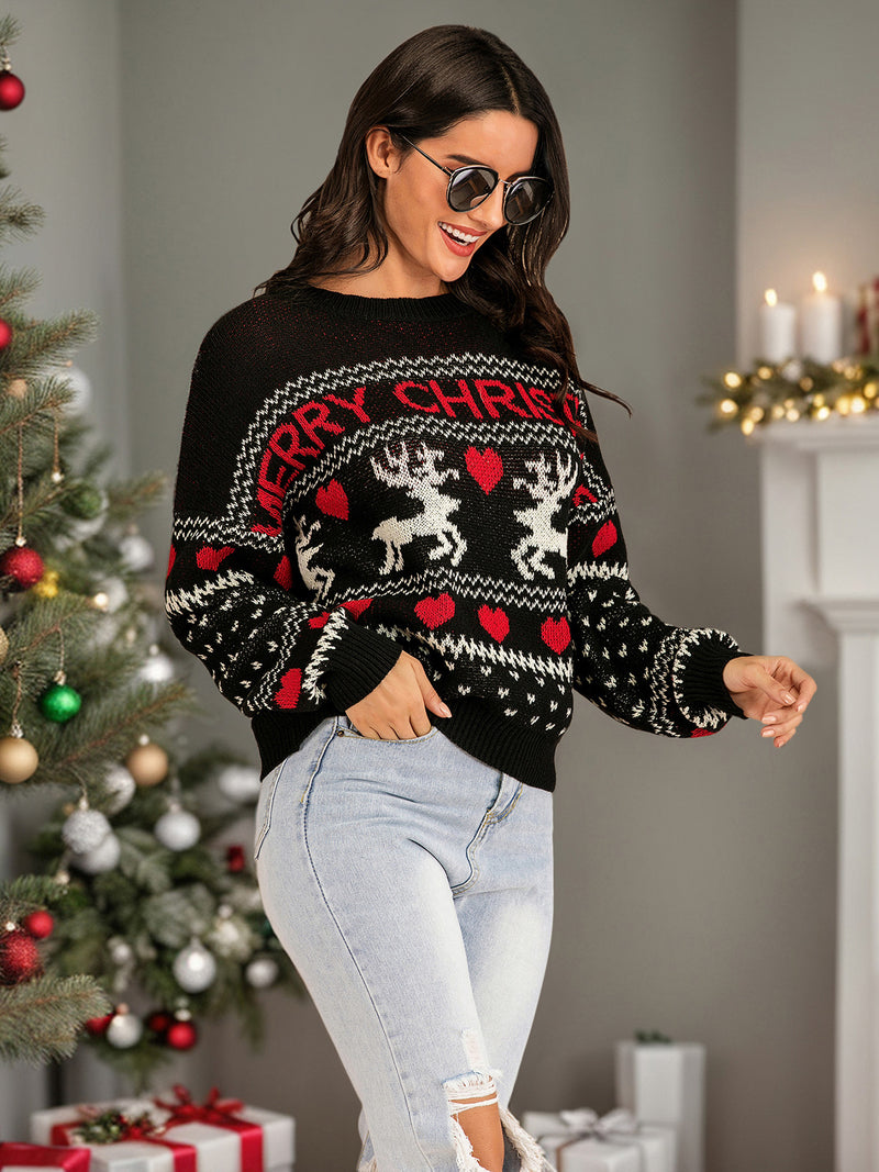 Perfee Christmas Element Round Neck Sweater