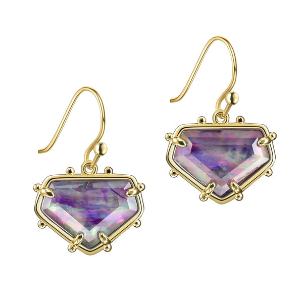 Gold Drop Earrings Small - Purple Abalone Shell - RoseGold Apparel