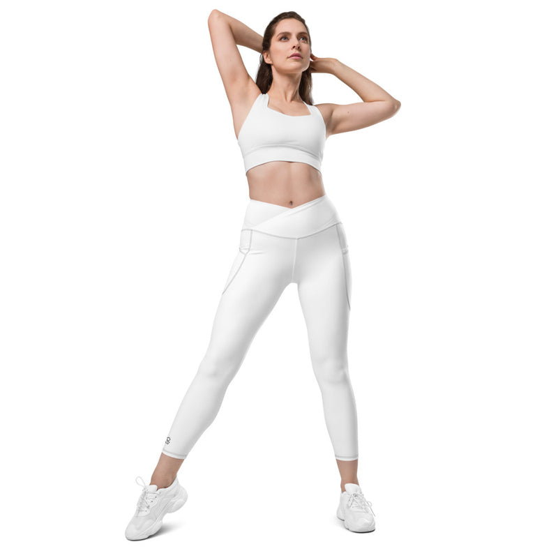White Crossover Leggings with Pockets - RoseGold Apparel