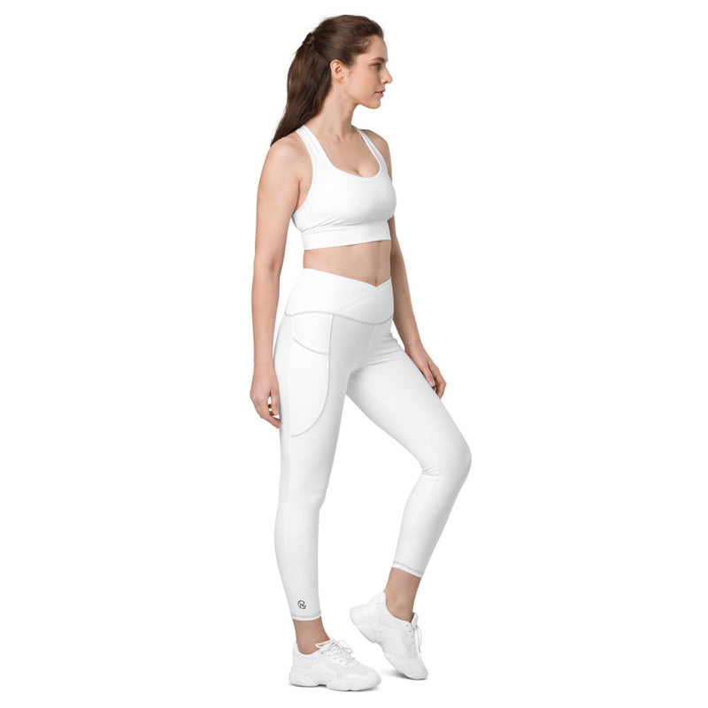 White Crossover Leggings with Pockets - RoseGold Apparel
