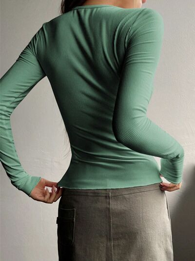 Half Button Long Sleeve T-Shirt - RoseGold Apparel