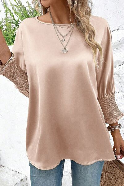 Round Neck Batwing Sleeve Blouse - RoseGold Apparel